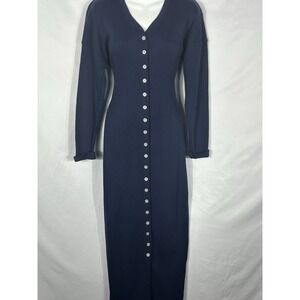Vintage USA Karen Alexander Womens Full Button Maxi Dress Size 4 Ribbed Knit